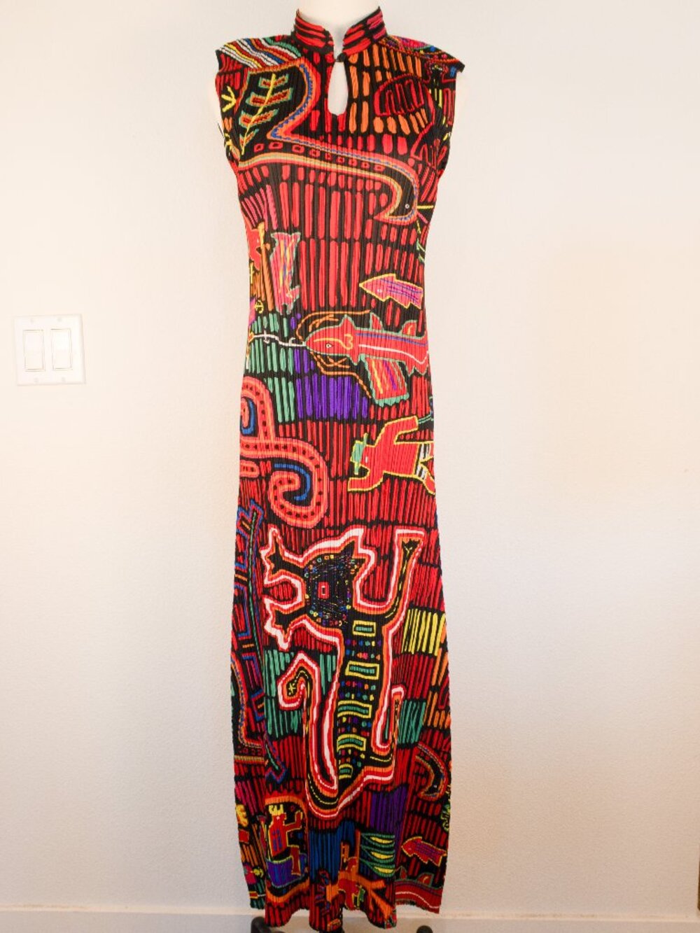 Issey Miyake Pleats Please Vintage 2002 Red Animal Print Dress, Size JP 2